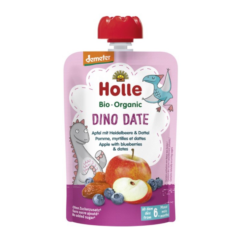 Piure de Mere, Curmale si Afine Eco, Dino Date, Holle Baby, 100 g