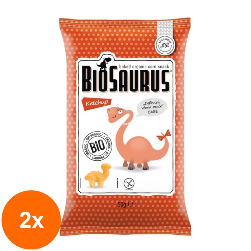 Set 2 x Pufuleti din Porumb si Ketchup fara Gluten Eco, Biosaurus, 50 g