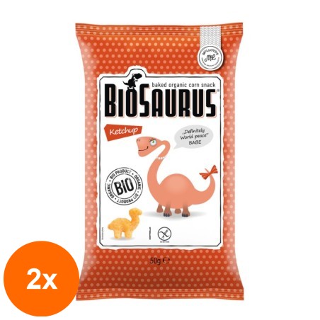 Set 2 x Pufuleti din Porumb si Ketchup fara Gluten Eco, Biosaurus, 50 g...