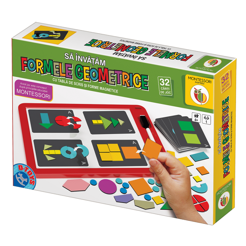 Joc Educativ Montessori, D-Toys, Sa Invatam Formele Geometrice, Tabla Magnetica, Forme Magnetice