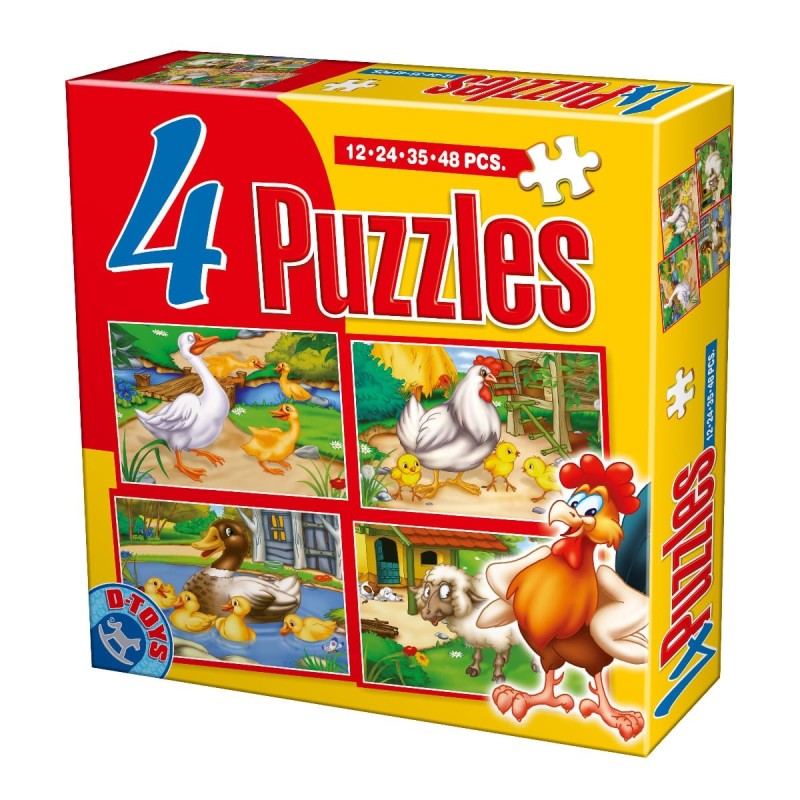 Colectie 4 Puzzle-uri, D-Toys, Animale, 12, 24, 35 si 48 Piese