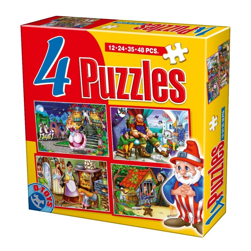 Colectie 4 Puzzle-uri, D-Toys, Basme, 12, 24, 35 si 48 Piese