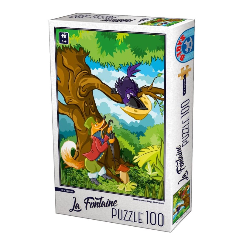 Puzzle 100 Piese, D-Toys, La Fontaine, Vulpea si Corbul