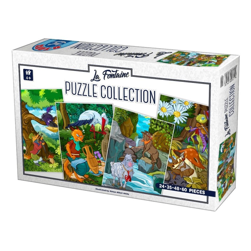 Colectie 4 Puzzle-uri D-Toys, La Fontaine, Fabule, 24, 35, 48 si 60 Piese