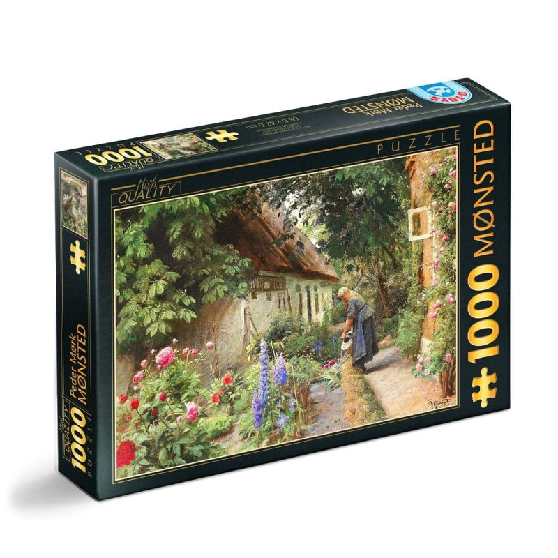 Puzzle 1000 Piese D-Toys, Peder Mork Monsted, An Old Woman Watering the Flowers Behind the Thached Farmhouse