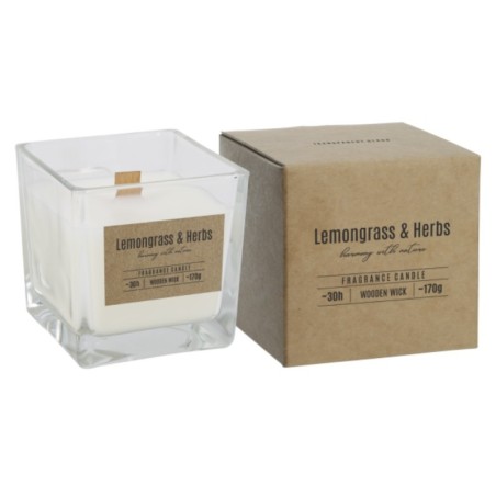 Lumanare Parfumata in Pahar Transparent cu Fitil de Lemn, Bispol, LemonGrass-Herbs...