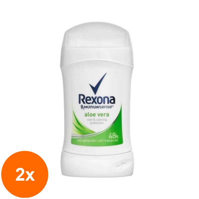 Set 2 x Deodorant Antiperspirant Stick Rexona, cu Aloe Vera, pentru Femei, 40 ml