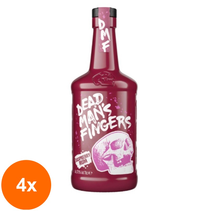 Set 4 x Rom Dead Mans Fingers, Zmeura, Raspberry Rum, 37.5% Alcool, 0.7 l