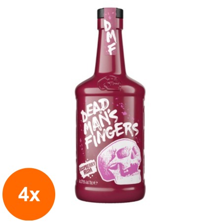 Set 4 x Rom Dead Mans Fingers, Zmeura, Raspberry Rum, 37.5% Alcool, 0.7 l...