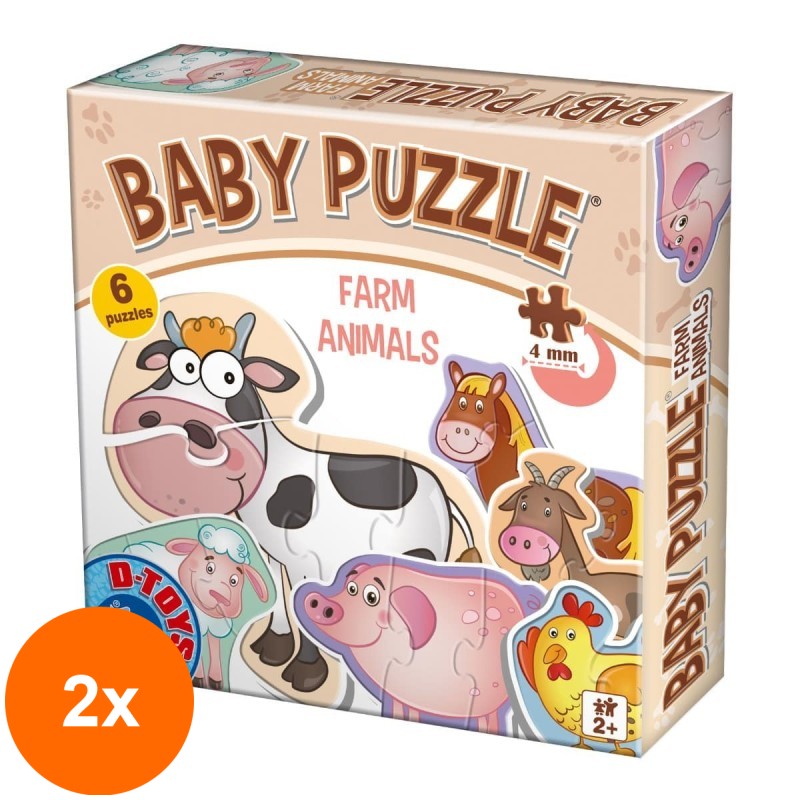 Set 2 x Puzzle pentru Bebelusi, D-Toys, Animale Domestice