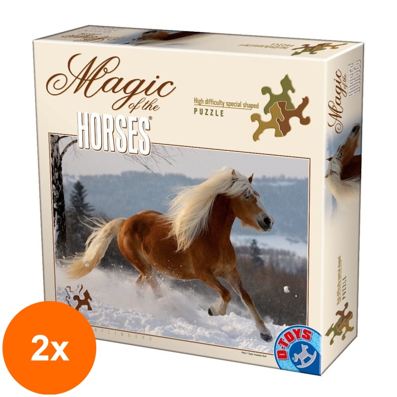 Set 2 x Puzzle 239 Piese in Forma de Cai, Magic of the Horses Haflingers 2, D-Toys