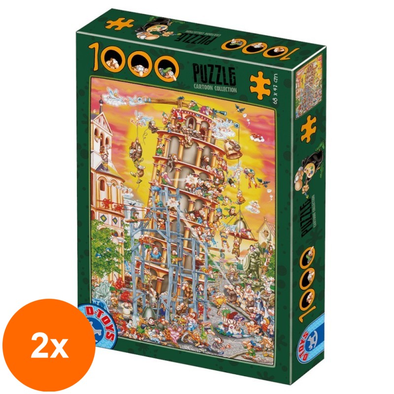 Set 2 x Puzzle 1000 Piese D-Toys, Cartoon Turnul din Pisa