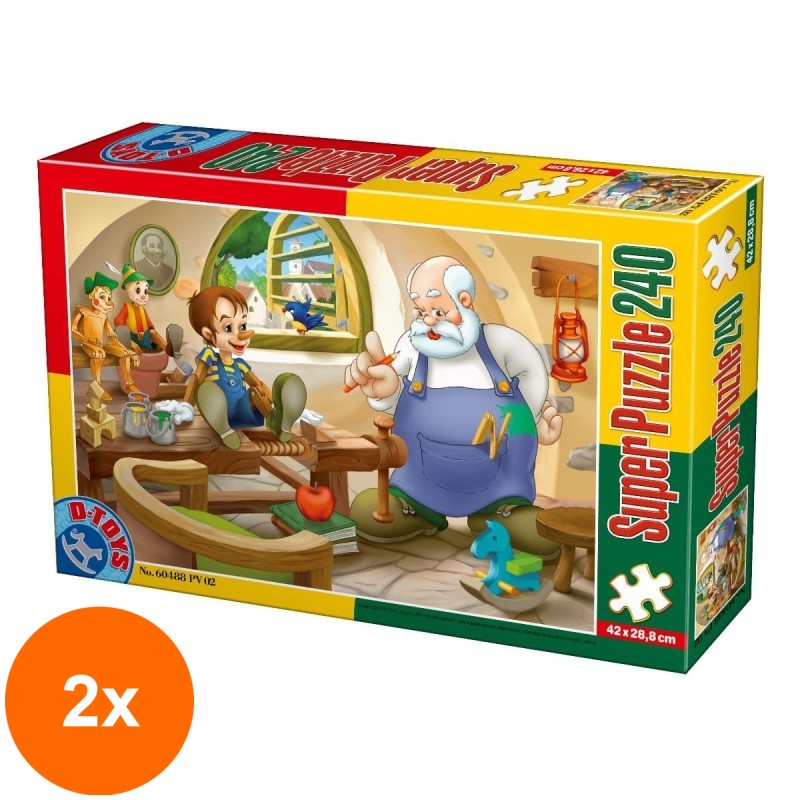 Set 2 x Puzzle 240 Piese, D-Toys, Pinocchio