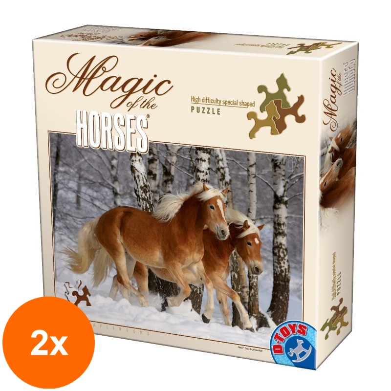 Set 2 x Puzzle 239 Piese in Forma de Cai, Magic of the Horses Haflingers 3, D-Toys