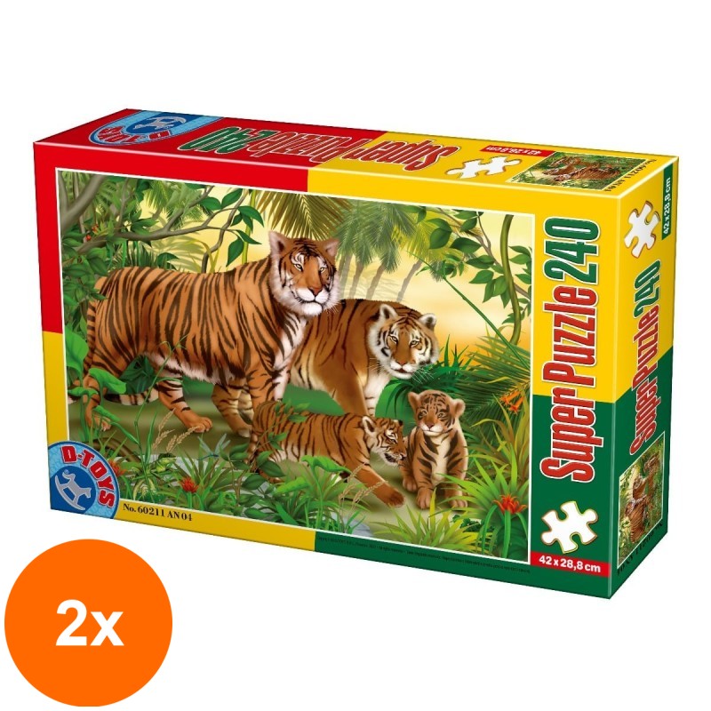 Set 2 x Puzzle 240 Piese, D-Toys, Animale Salbatice, Tigri