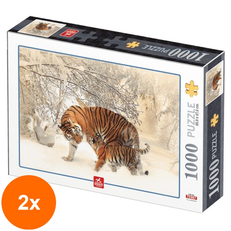 Set 2 x Puzzle 1000 Piese Deico, Tigri in Zapada Iarna