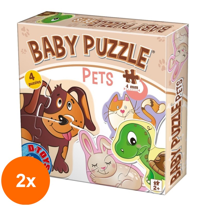Set 2 x Puzzle pentru Bebelusi, D-Toys, Animale de Companie
