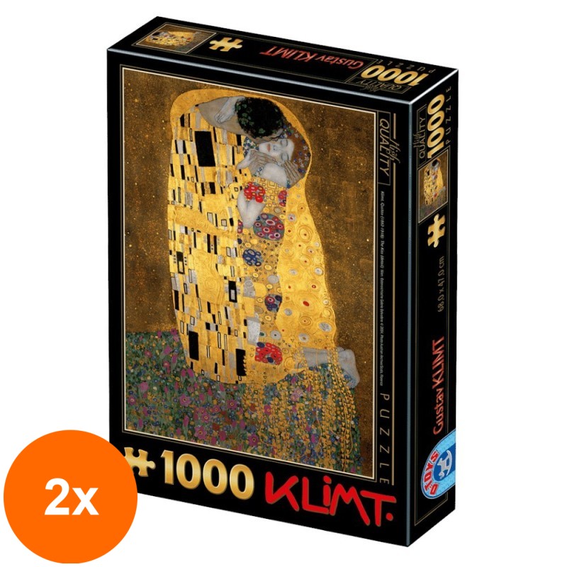 Set 2 x Puzzle 1000 Piese D-Toys, Gustav Klimt, The Kiss, Sarutul
