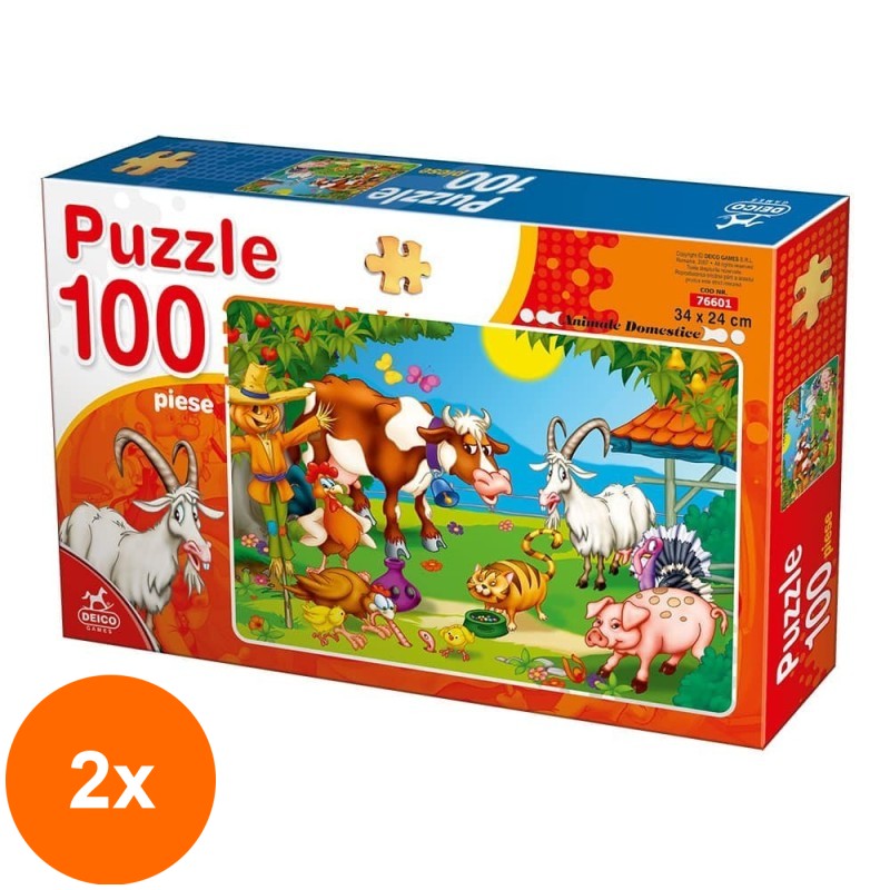 Set 2 x Puzzle 100 Piese, Deico, Animale la Ferma