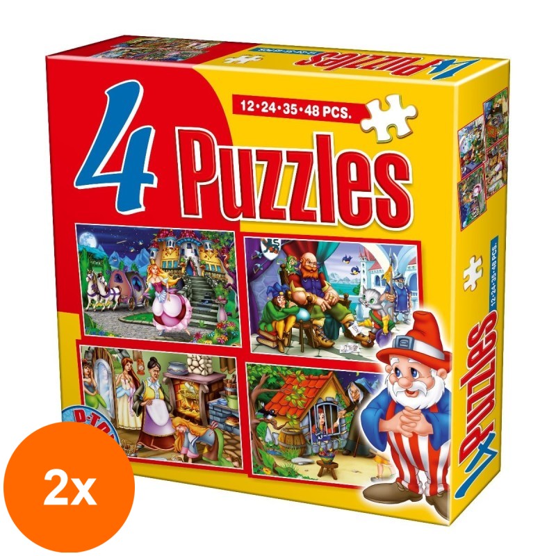 Set 2 x Colectie 4 Puzzle-uri, D-Toys, Basme, 12, 24, 35 si 48 Piese