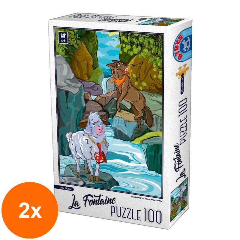 Set 2 x Puzzle 100 Piese, D-Toys, La Fontaine, Lupul si Mielul