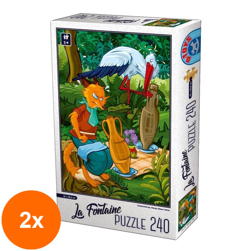 Set 2 x Puzzle 240 Piese, D-Toys, La Fontaine, Vulpea si Barza