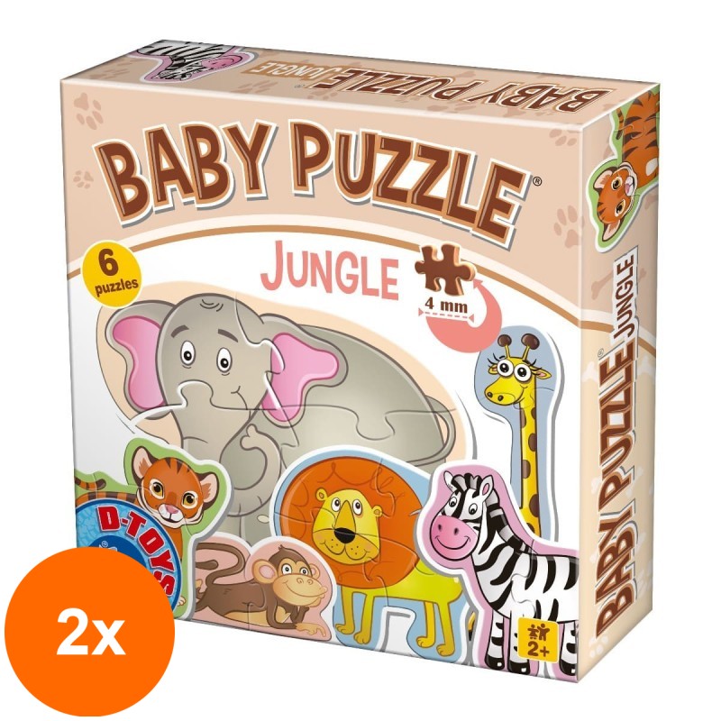 Set 2 x Puzzle pentru Bebelusi, D-Toys, Animale Salbatice
