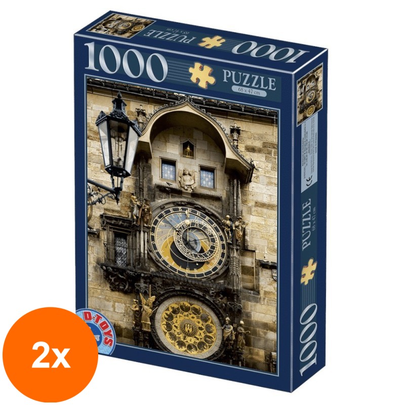 Set 2 x Puzzle 1000 Piese D-Toys, Ceasul Astronomic din Praga
