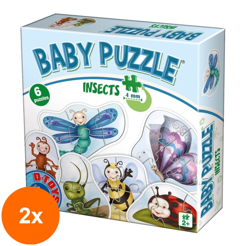 Set 2 x Puzzle pentru Bebelusi, D-Toys, Insecte