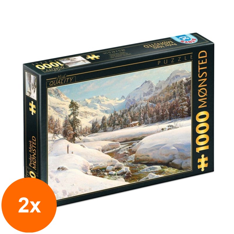 Set 2 x Puzzle 1000 Piese D-Toys, Peder Mork Monsted, Winter Landscape in Switzerland Near Engadin