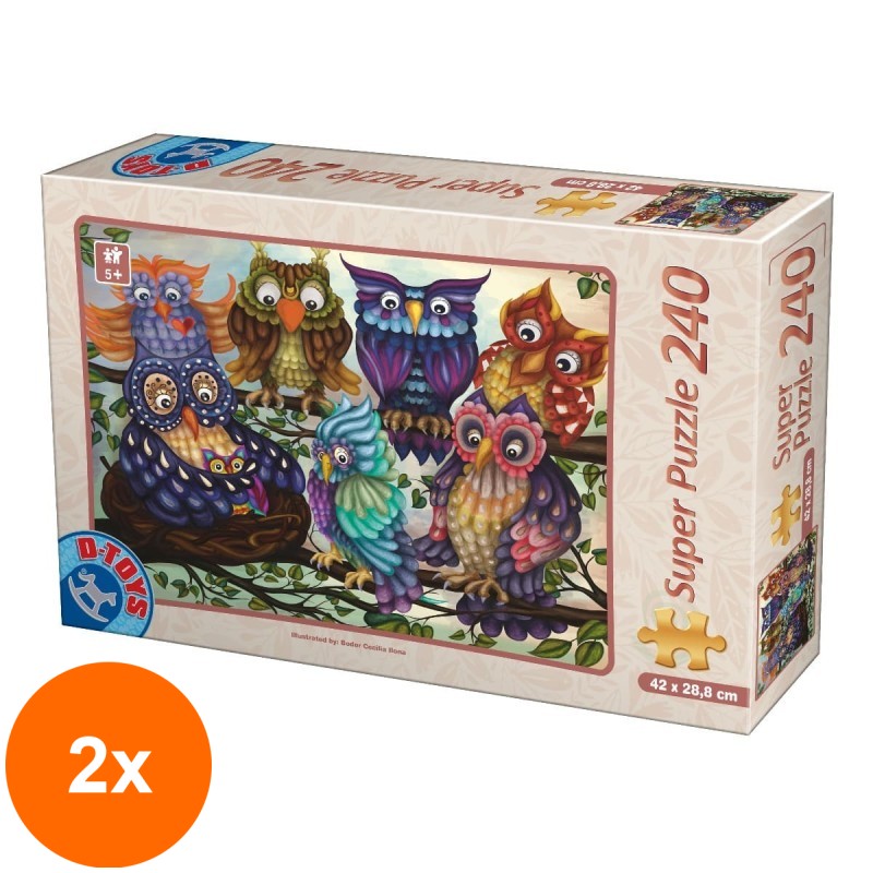 Set 2 x Puzzle 240 Piese, D-Toys, Bufnite Colorate
