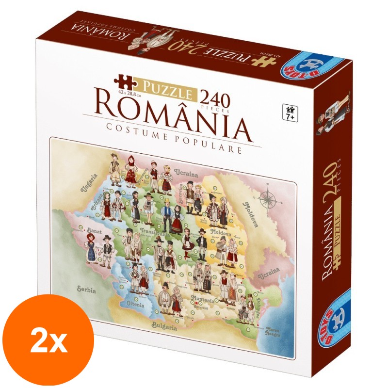 Set 2 x Puzzle Cultural 240 Piese, D-Toys, Romania, Costume Populare