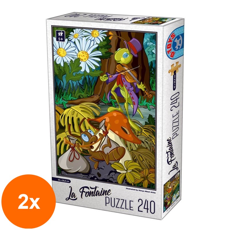 Set 2 x Puzzle 240 Piese, D-Toys, La Fontaine, Greierele si Furnica