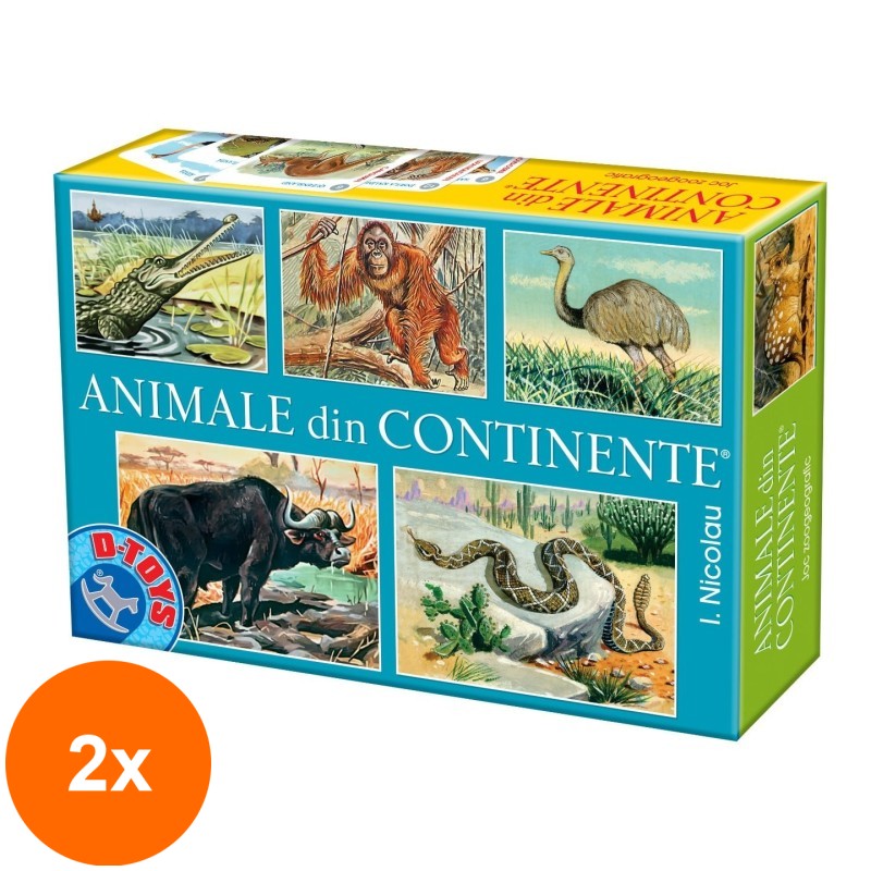 Set 2 x Joc Educativ, D-Toys, Animale din Continente