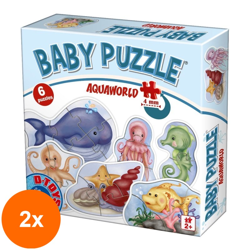 Set 2 x Puzzle pentru Bebelusi, D-Toys, Animale Acvatice