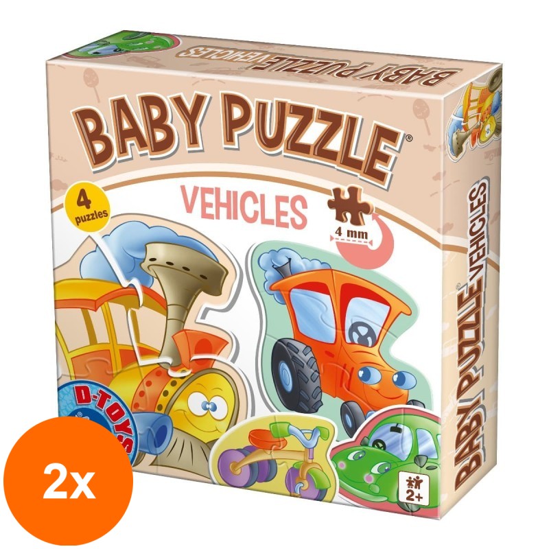 Set 2 x Puzzle pentru Bebelusi, D-Toys, Vehicule