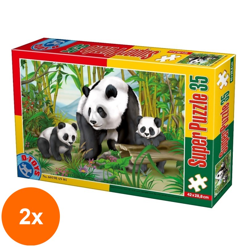Set 2 x Puzzle 35 Piese, D-Toys, Animale Salbatice, Ursi Panda