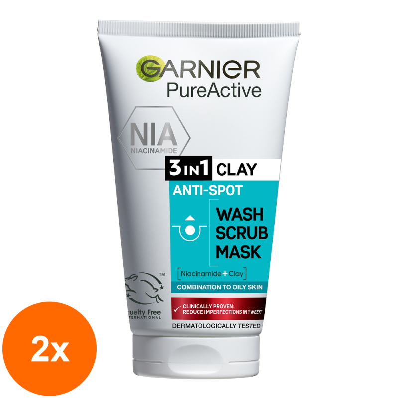 Set 2 x Gel de Curatare 3 in 1 Pure Active Garnier Skin Naturals 150 ml