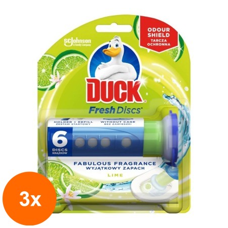 Set 3 x 6 Discuri Odorizant Gel pentru Vasul Toaletei Duck Fresh Discs Lime...