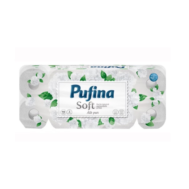 Hartie Igienica Pufina, Soft Pure White, 2 Straturi, 10 Role