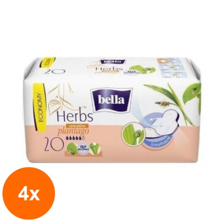 Set 4 x 20 Absorbante Bella Herbs, cu Extract de Patlagina...