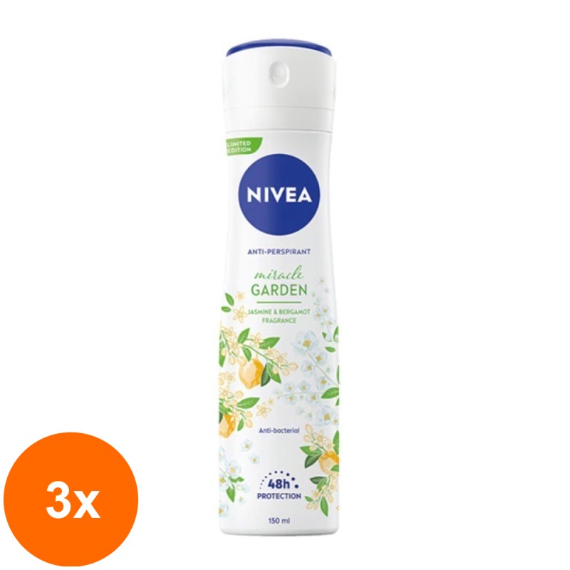 Set 3 x Deodorant Spray Nivea Miracle Garden, cu Iasomie si Bergamota, 150 ml