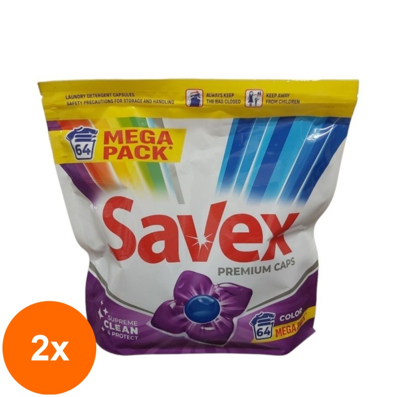 Set 2 x Detergent Capsule Gel Savex Color, 64 Capsule
