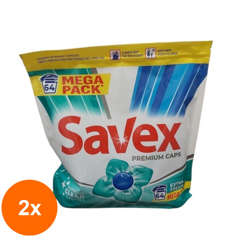 Set 2 x Detergent Capsule Gel Savex Fresh, 64 Capsule
