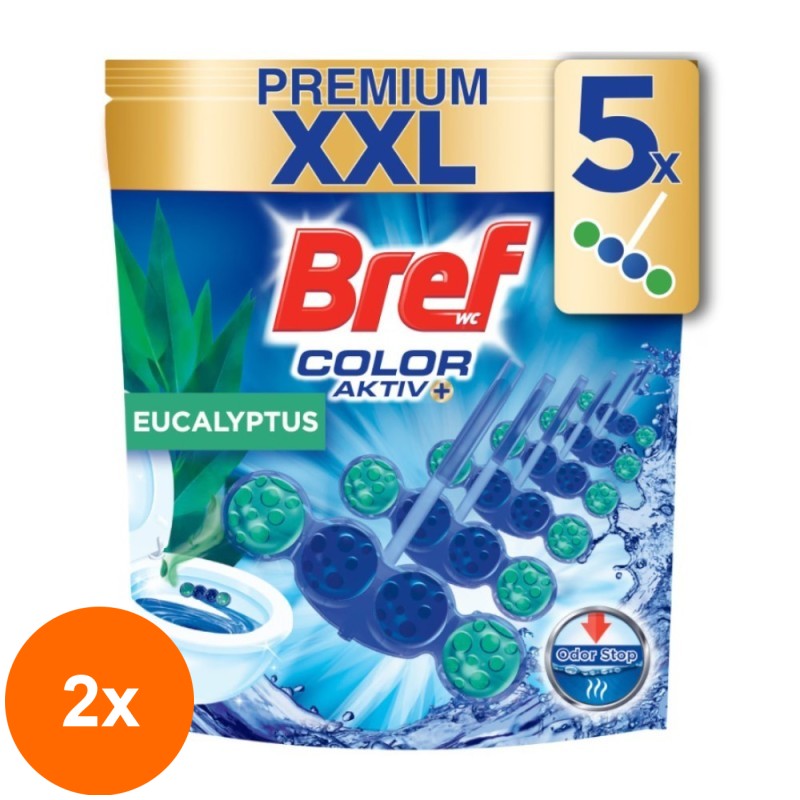 Set 2 x 5 Odorizante Toaleta, Bref Color Aktiv Eucalipt, 50 g