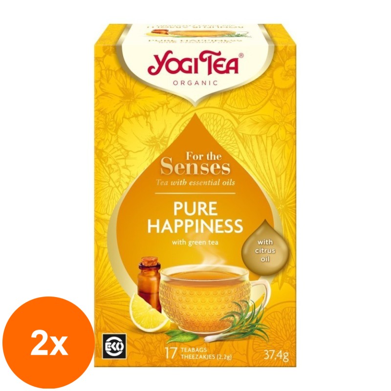 Set 2 x Ceai Bio, Yogi Tea, Pure Happiness, cu Ulei Esential, 17 Plicuri, 37.4 g