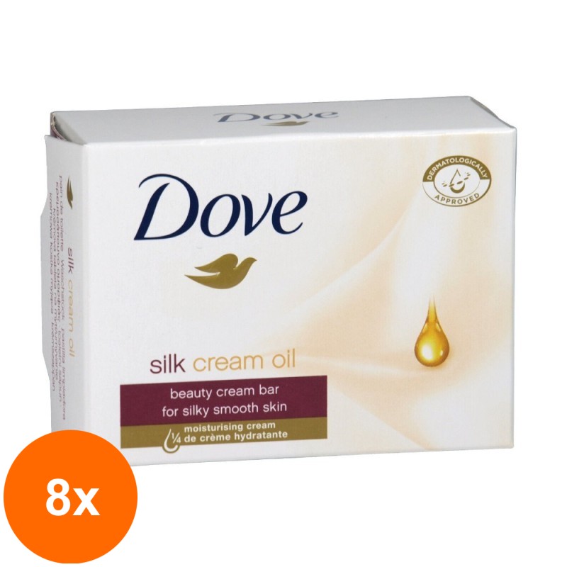 Set 8 x Sapun Solid Dove Silk Cream Oil, 100 g