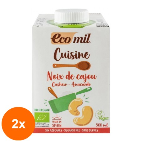 Set 2 x Crema Vegetala Bio din Caju, Ecomil, pentru Gatit, 500 ml...