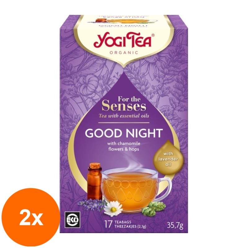 Set 2 x Ceai Bio, Yogi Tea, Good Night, cu Ulei Esential, 17 Plicuri, 35.7 g