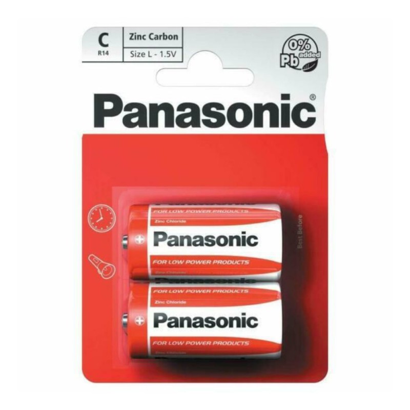 Baterii Panasonic Red Zinc Carbon R14, Blister 2 Bucati